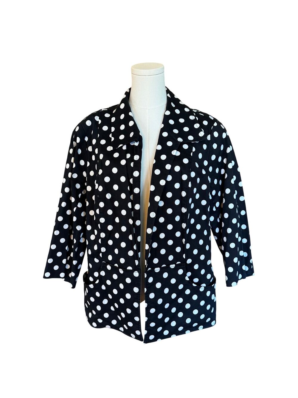 CJ Banks 1X Black Blazer White Polka Dots Lined Pockets